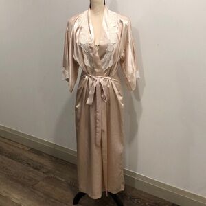 California Dynasty vintage nude bridal lingerie full slip and robe with lace M